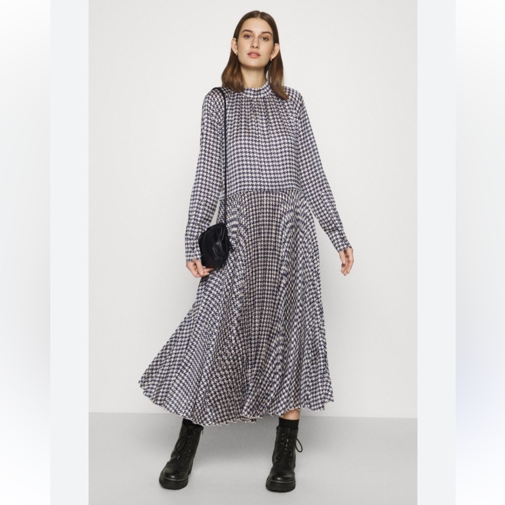 Birgitte Herskind Houndstooth Longsleeve Midi Dress